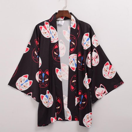 Women-Summer-Loose-Face-Print-Kimono-Tops-Japanese-Style-Black-Yukata-Shirt.jpg (1000×1000)