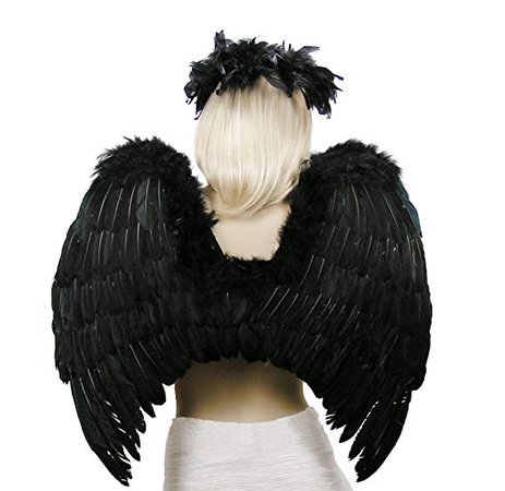 Amazon.com: FashionWings (TM Black Fallen Angel Costume Feather Wings Halo Mask Set: Clothing