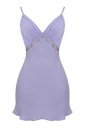 Clothing : Mini Dresses : 'Christa' Embroidered Lavender Mini Dress