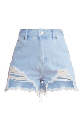 Mid Blue Wash Ripped Denim Shorts | Denim | PrettyLittleThing USA