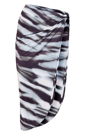 Black Zebra Printed Knot Detail Midi Skirt | PrettyLittleThing USA