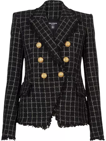 Shop Balmain double-breasted checked tweed jacket with Express Delivery - FARFETCH