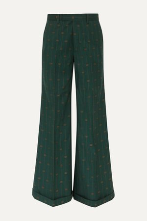 Green Wool-jacquard wide-leg pants | Gucci | NET-A-PORTER