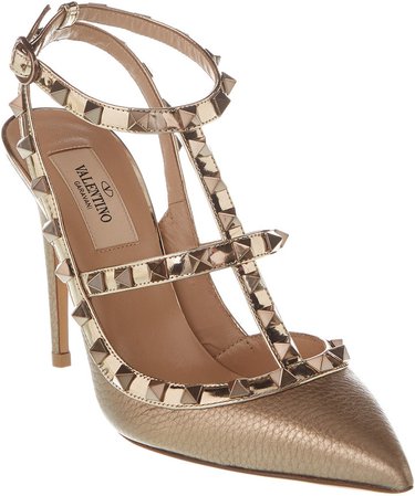 Rockstud Caged 100 Grainy Leather Ankle Strap Pump