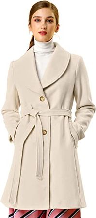 Allegra K Women's Shawl Collar Single Breasted Winter Long Belted Coat