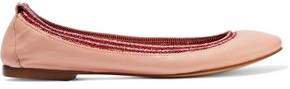 Red(V) Red(v) Lame-trimmed Textured-leather Ballet Flats