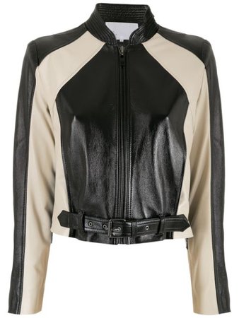 Nk leather biker jacket black & white JQ010654 - Farfetch