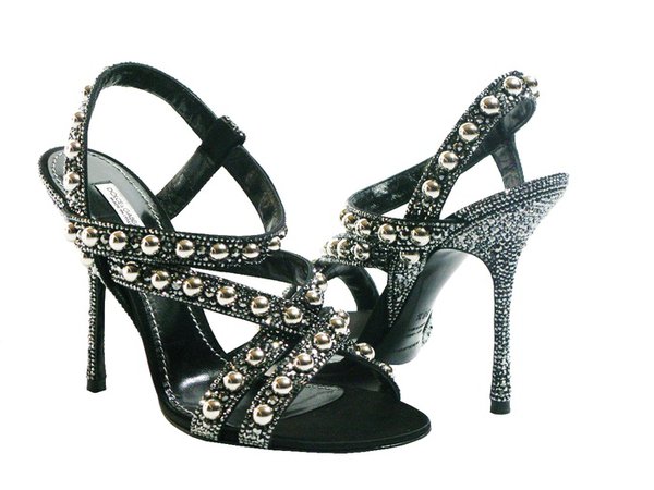 Dolce and Gabbana Studs and Sparkle Metallic Crystal Sandals