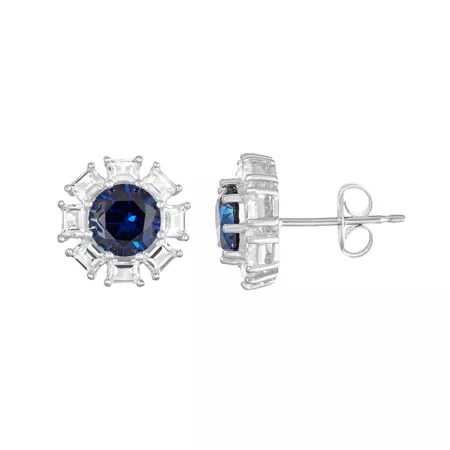 Sterling Silver Lab-Created Sapphire Stud Earrings