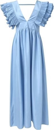 Amazon.com: LENSSE Dresses for Women Fashion Sexy Wrap V Neck Ruffle Sleeve Tiered Midi Dress Tie Waist A Line Long Party : Sports & Outdoors