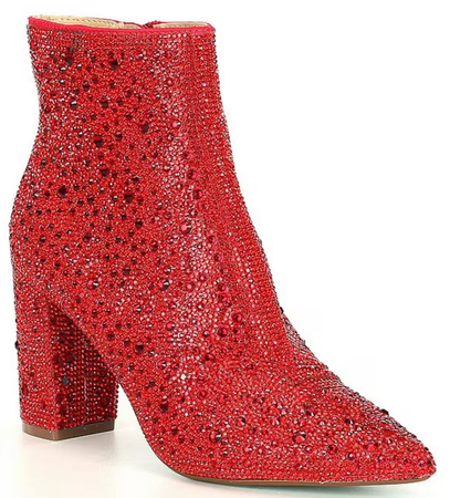 betsey johnson embellished red booties