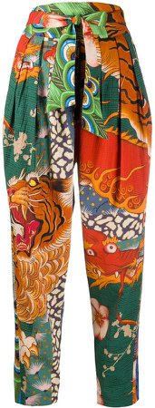 dragon print tapered trousers