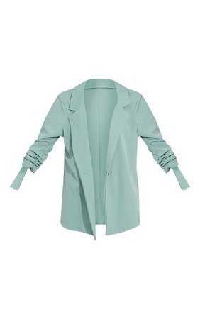 Sage Green Ruched Sleeve Blazer | PrettyLittleThing USA