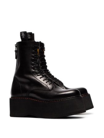 R13 Black Double Stack Lace-Up Leather Boots Aw20 | Farfetch.Com