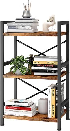 Amazon.com: Homeiju Bookshelf, 3 Tier Industrial Bookcase, Metal Small Bookcase, Rustic Etagere Book Shelf Storage Organizer for Living Room, Bedroom, and Home Office(Rustic Brown) Patent Pending D29873033 : Home & Kitchen
