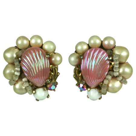 Schiaparelli Pink Shell Earrings For Sale at 1stDibs