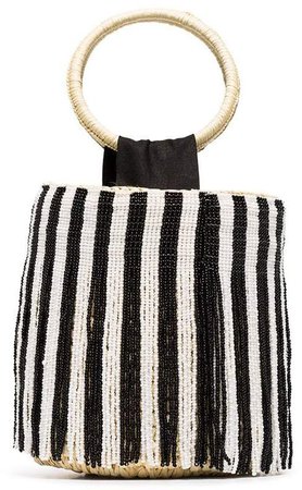 Studio beaded-stripes straw bucket bag