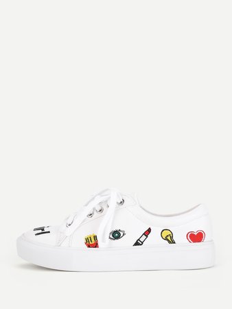 Mixed Embroidery Lace Up Sneakers