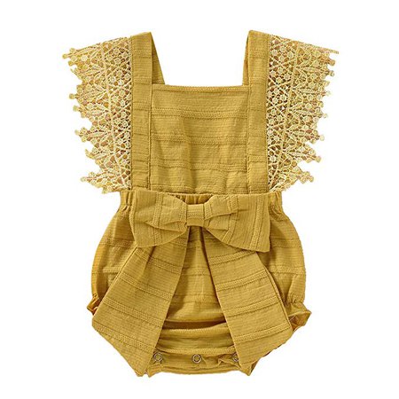 Amazon.com: Baby Rompers, Infant Girls Ruffle Solid Lace Bodysuit Infant Girl Bowknot Lace Summer Onesie Outfits Yellow: Clothing