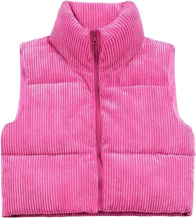 WUEAOA Women's Cropped Puffer Vest Winter Sleeveless Warm Outerwear Vests Lightweight Corduroy Coat with Invisible Pockets at Amazon Women's Coats Shop