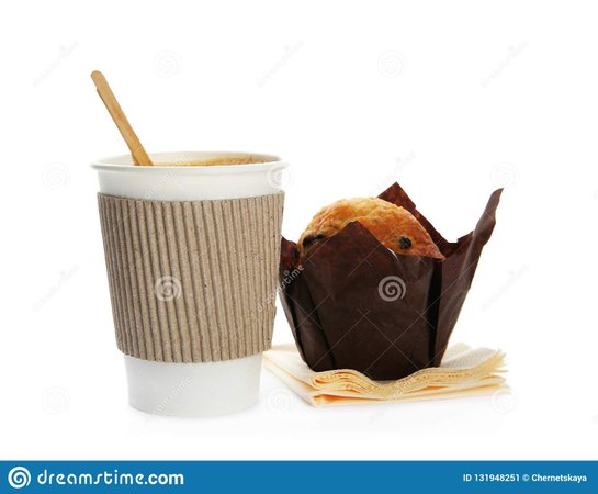 Cardboard Cup Of Coffee And Tasty Muffin Stock Image - Image of container, coffee: 131948251