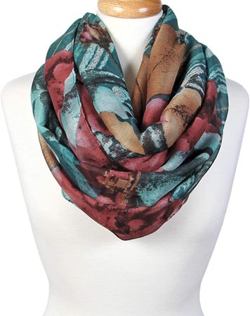 Scarfand's Romantic Rose Print Lightweight Infinity Scarf (Bouquet Rose Ivory) at Amazon Women’s Clothing store