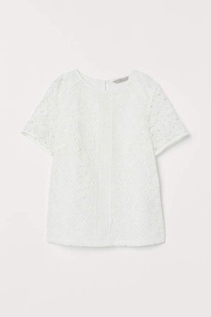 Short-sleeved Lace Top - White