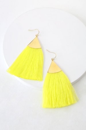 Cute Neon Yellow Earrings - Tassel Earrings - Boho Earrings