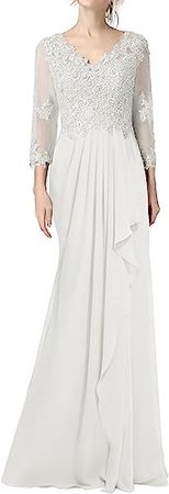 Amazon.com: Mother of The Bride Dresses Long Sleeves Lace Wedding Guest Dresses for Women Ruffles V Neck Formal Evening Gowns : Clothing, Shoes & Jewelry