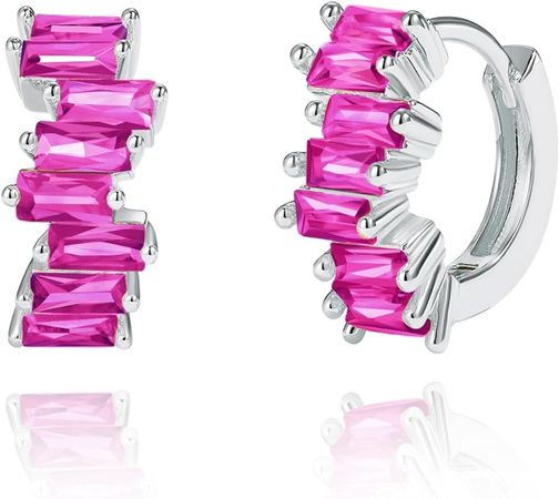 Amazon.com: Me&Hz Fashion Hot Pink Earrings Small Hoops for Women 925 Sterling Silver Pink Cubic Zirconia Hoop Earrings Fuchsia Baguette Chunky Huggie Hoops Pink Hoop Earrings for Girls Jewerly: Clothing, Shoes & Jewelry