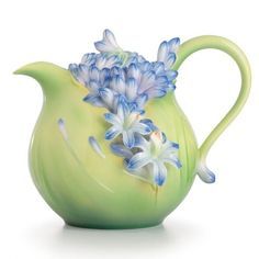Green Teapot  --  Green w/blue flowers Art