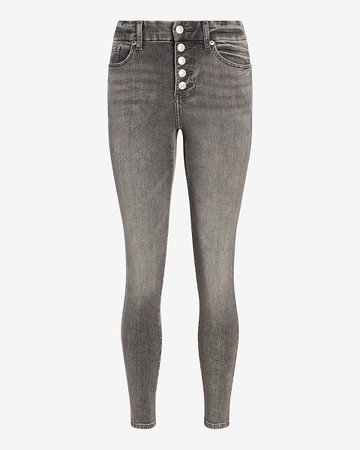 Mid Rise Flexx Gray Button Fly Skinny Jeans | Express