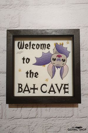 Welcome to the Bat Cave Embroidered Framed Gothic Picture