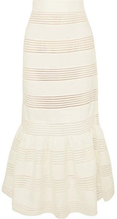 Corsage Crochet-trimmed Linen Skirt - Ivory