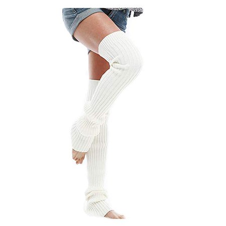 Leg Warmer, Women Thigh High Tie Cable Knit Crochet Long Boot Socks (L, White) at Amazon Women’s Clothing store: