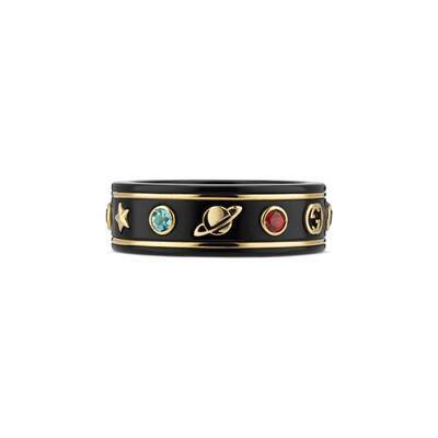 18k Yellow Gold / Black Icon Ring With Gemstones | GUCCI® AU