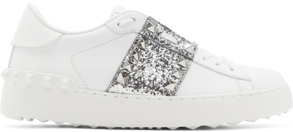 White and Silver Garavani Rockstud Untitled Open Sneakers