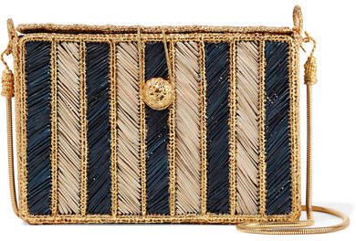 Magnetic Midnight - Rayas Woven Palm Leaf And Gold-plated Shoulder Bag - Midnight blue