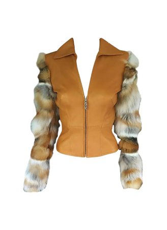 Gianni Versace Vintage Leather and Fox Fur Jacket Coat