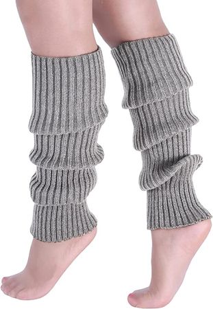 Milumia Women's 1 Pair Ribbed Knit Leg Warmers 80s Boot Long Socks Light Grey One Size at Amazon Women’s Clothing store