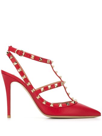 Shop red Valentino Garavani Rockstud caged pumps with Express Delivery - Farfetch