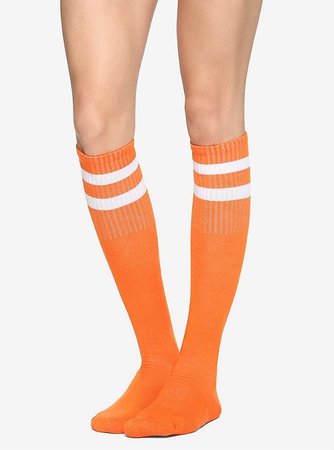Orange & White Cushioned Knee-High Crew Socks
