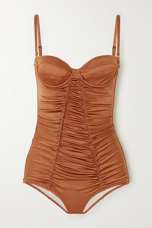 Ann Ruched Underwired Swimsuit - Camel