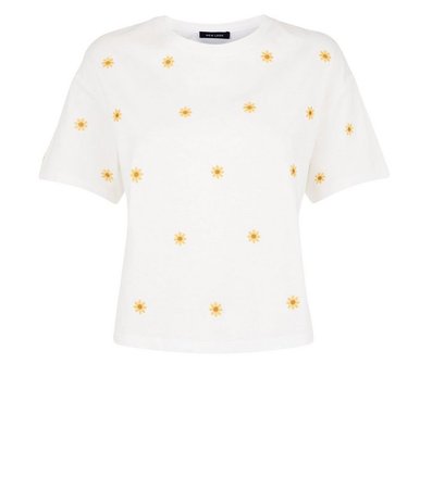 White Daisy Embroidered Boxy T-Shirt | New Look