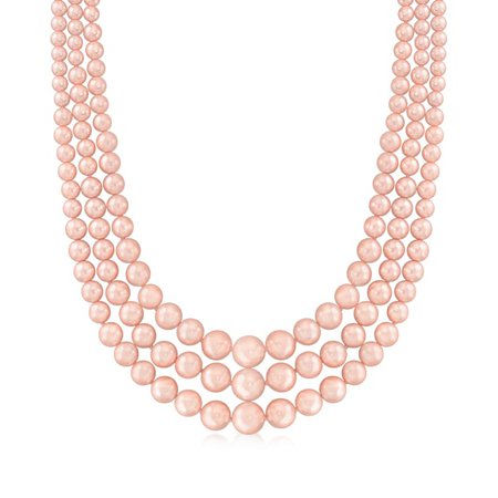 Ross-Simons 6-12mm Pink Shell Pearl Three-Strand Necklace