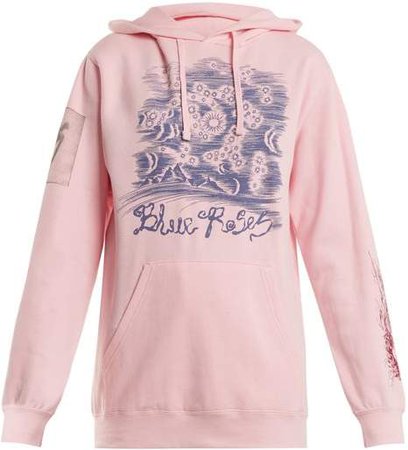 Blue Roses - Suddenly Print Cotton Blend Hooded Sweatshirt - Womens - Pink