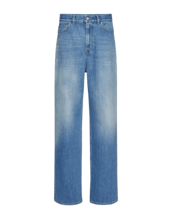 Valentino - BLUE WASHED DENIM JEANS WITH VALENTINO ARCHIVE 1985 PRINT
