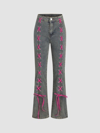 Lace Up Blue Bootcut Slit Jeans – LookSKY
