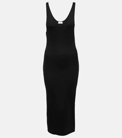 Silk Blend Midi Dress in Black - Saint Laurent | Mytheresa