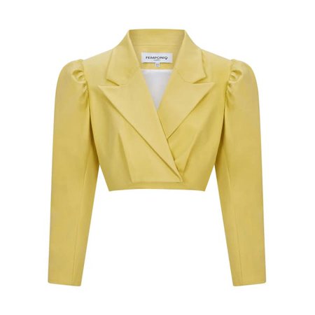 Puff Shoulder Cropped Cotton Blazer (Mustard Yellow) (M) | Femponiq London | Wolf & Badger